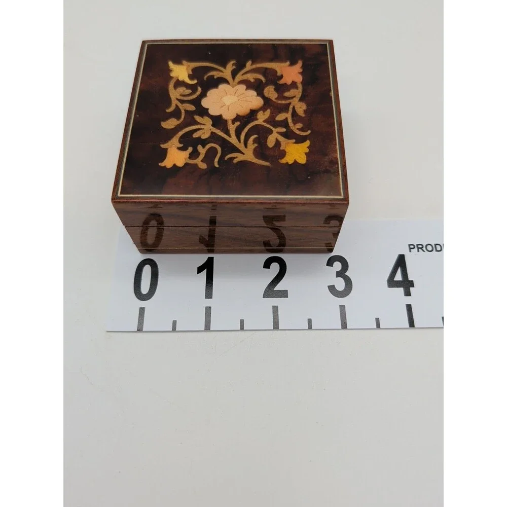 Vtg Italian Wood Inlay Ring Box Jewelry Sorrento Floral Burl